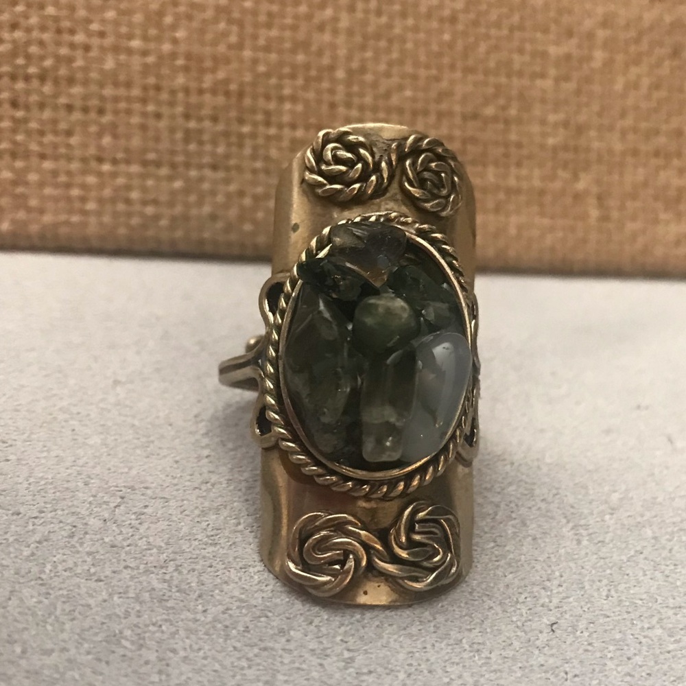 Blue Green Stone Silver Tone Adjustable Ring Boho - Picture 7 of 9